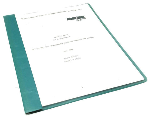 M/K Systems Inc. Model M/K910 Microformation Tester Instruction Manual