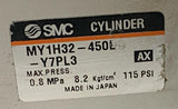 SMC MY1H32-450L-Y7PL3 Rodless Pneumatic Cylinder 32mm Bore 450mm Stroke 115 PSI