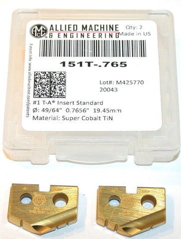 2 Allied Machine T-A 49/64" Carbide Coated Spade Drilling Insert 151T-.765