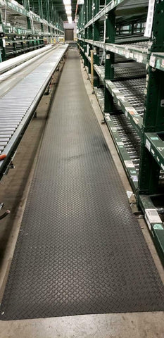 4' X 90' Industrial Anti Fatigue Mat. Gray, Diamond Plate Texture