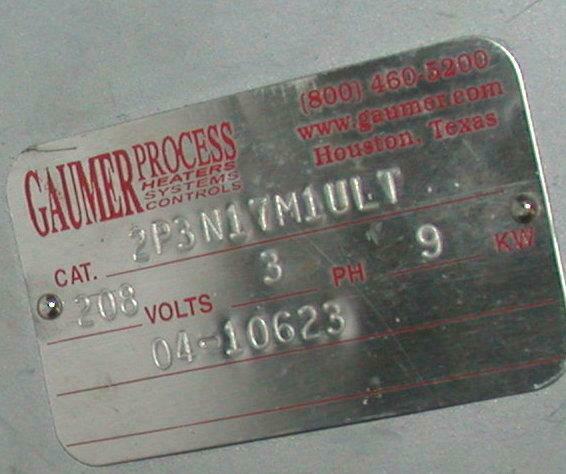 Gaumer Process 2P3N17M1ULT 3-Phase Immersion Heater 9 KW 208 VAC ...