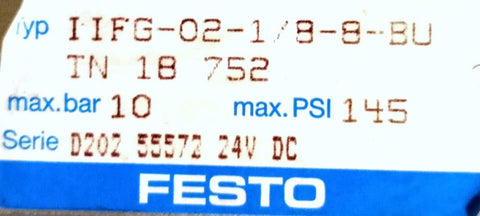 Festo IIFG-02-1/8-8-BU 8-Port Solenoid Valve Manifold Assembly 24VDC 145 PSI Max