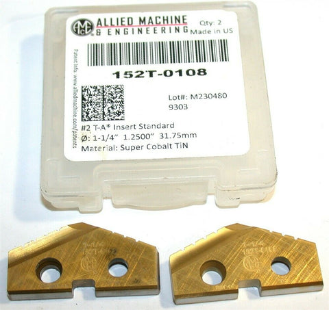 2 Allied Machine 1 1/4" Carbide Coated Spade Drilling Inserts 152T-0108
