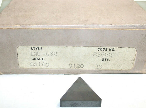 Lot of 10 New 83622 Carbide Face Milling Inserts TNU-432 SS160