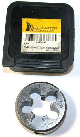 Interstate Adjustable 5/8"-28 UNC HSS 1 1/2" OD Thread Die 03936283 New