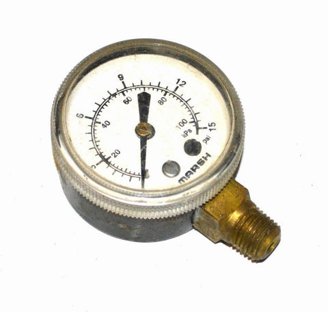 MARSH 16666 0-15 PSI 0-100 KPA PRESSURE GAUGE 1/4" NPT BOTTOM MOUNT