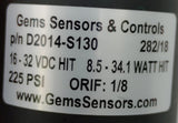 Gems Sensors & Controls D2014-S130 Solenoid Valve 16-32VDC 225 PSI 1/8" NPT