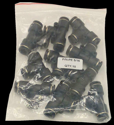 Pack of 10 New Pneuforce  PE 5/16  Push Lock Tee Fittings 5/16" 8 mm Airline