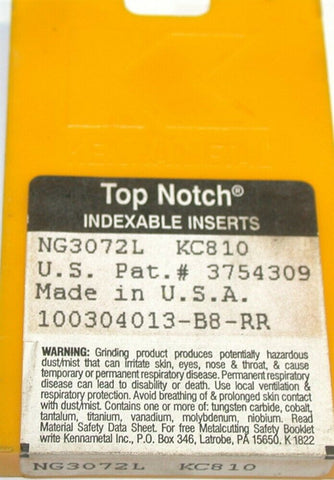 Lot of 4 New Kennametal Top Notch Grooving Inserts NG3072L KC810