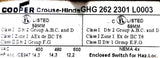 Cooper Crouse-Hinds GHG2622301L0003 Safety Switch 20A
