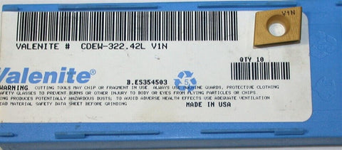 Lot of 9 New Valenite Indexable Milling Carbide Inserts CDEW-322.42L V1N