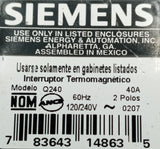 Siemens Q240 2 Pole Circuit Breaker 40A 120/240VAC 60HZ