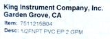 King Instrument Co. 7511215B04 PVC Flow Meter 0-2.0 GPM 1/2" NPT