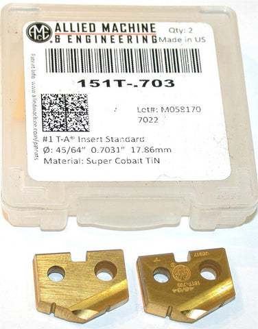 2 Allied Machine T-A 45/64" Carbide Coated Spade Drilling Insert 151T-.703