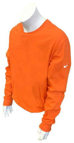Nike Men's Orange Long Sleeve Shirt 100% Cotton White Arm Swoosh Size Small