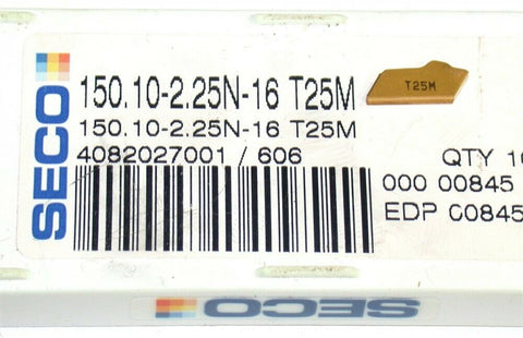 Lot of 7 New Seco 150.10-2.25N-16 T25M Tin Coated Carbide Parting Inserts 00845