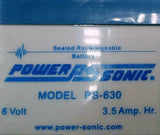 Lot of (2) PowerSonic Model PS-630 Sealed Rechargeable Battery 6V 3.5Ah