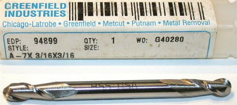 Putnam 3/16" Diameter 3/16" Shank 2 Flute HSS Double End Ball End Mill New