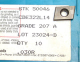 10 New Ingersoll Carbide 78° Parallelogram Milling Inserts CDE322L14 207A