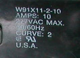 Potter & Brumfield  W91X11-2-10  Circuit Breaker Single Pole 10 Amp 277 VAC