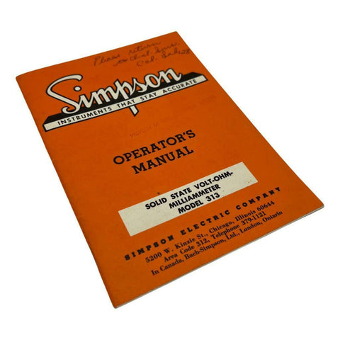 Simpson Model 313 Solid State Volt-Ohm-Milliammeter Operator's Manual