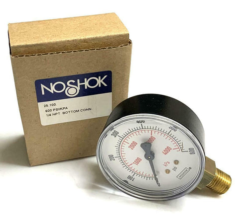 NoShok 25.100.600 Pressure Gauge 600 PSI 1/4" NPT Bottom Mount
