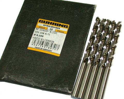Lot of 5 New Guhring 2-Flute 6.1mm Diameter Drills 00605-6.1