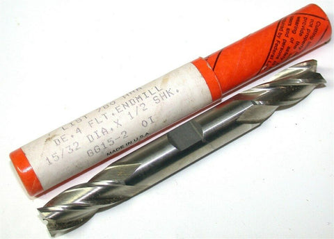 Up To 19 New Brubaker 15/32" 4 Flute Double End HSS End Mills 78028