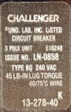 Challenger BQ3D060 3-Pole Circuit Breaker 60A 240VAC