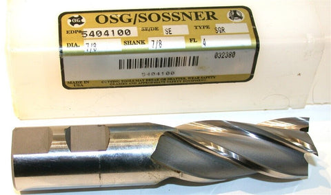 OSG/Sossner 7/8" diameter 7/8" Shank 4 Flute HSS End Mill 5404100 New