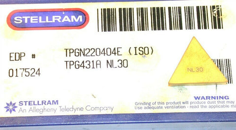 Lot of 4 New Stellram Indexable Turning Carbide Tin Coated Inserts TPG431A NL30