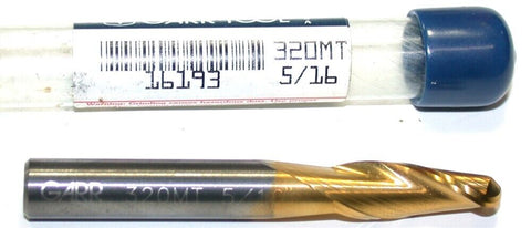 Garr Tool 2-Flute 5/16" Dia Carbide TiN Coat Spiral Flute Ball End 16193 New