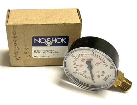 NoShok 25-100-160 Pressure Gauge 160 PSI 1/4" NPT Bottom Mount