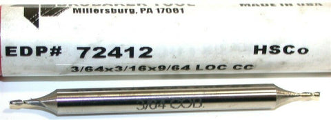 Brubaker 3/64" Diameter 3/16" Shank 2 Flute HSS Double End Mill 72412 New