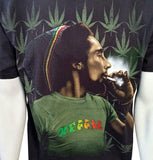 Delta Men's Bob Marley Smoking Blunt Weed Reggae Black Shirt Size Large