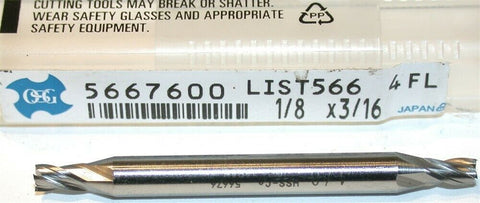 Up to 6 New OSG 1/8" diameter 3/16" Shank 4 Flute HSS End Mill 5667600