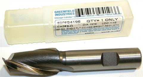 Greenfield Putnam 13/16" Diameter 5/8" Shank 2 Flute HSS End Mill 94196 New