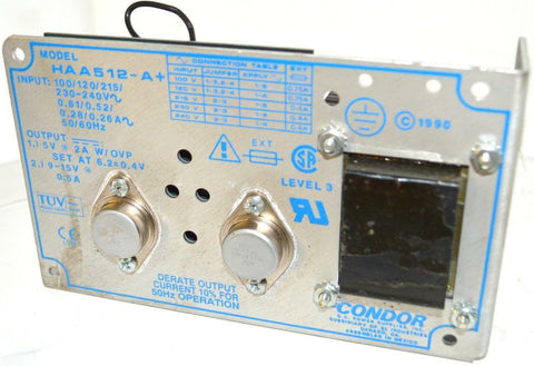 CONDOR HAA512-A+ POWER SUPPLY  5 VDC @ 2 AMPS  9-15 VDC @ 0.5 AMPS