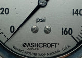 Ashcroft Duralife AISI 316 Tube & Socket 0-160 PSI Pressure Gauge