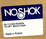 NoShok 25-110-200 Pressure Gauge 200 PSI 1/4" NPT Back Mount