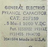 General Electric GE 23F159 Pyranol Capacitor .5 MU-F 1000 VDC (4 Available)