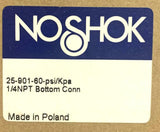 NoShok 25-901-60 Pressure Gauge 60 PSI 1/4" NPT Bottom Mount