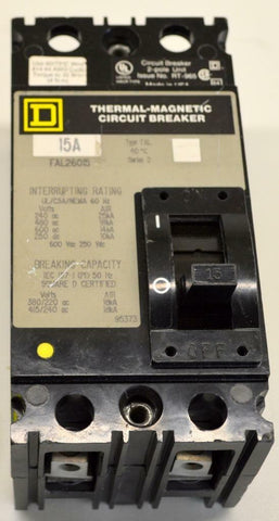 Square D FAL26015 2-Pole Circuit Breaker 15 Amp 600 VAC