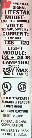 FEDERAL SIGNAL LITESTAK LSB-120 BASE MODULE 120 VAC 1 AMP – Surplus Select