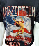 Anvil Men's Led-Zeppelin USA 1977 Graphic Black Short Sleeve Shirt Size Large