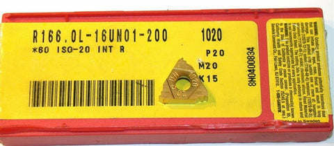 8 Sandvik Threading Carbide Inserts R166.0L-16UN01-200 1020 New