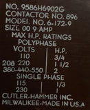 Cutler-Hammer 9586H6902G Motor Starter NEMA Size 00 9A 110V 3/4HP  6-172-9