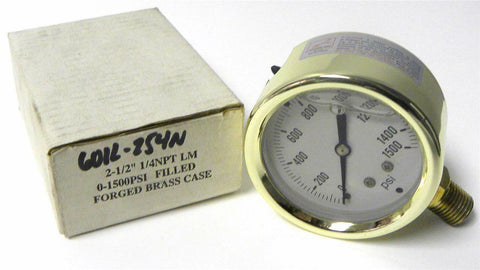 BRAND NEW 2-1/2" FILLED PRESSURE GAUGE 0-1500 PSI 1/4" NPT FORGED BRASS CASE