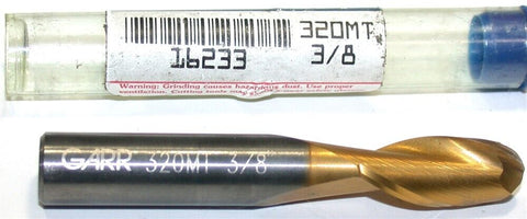 Garr Tool 2-Flute 3/8" Dia Carbide TiN Coat Spiral Flute Ball End 16233 New