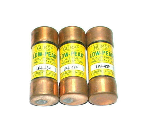 Lot of 3 Cooper Bussman  LPJ-4SP Low-Peak Time Delay 4 Amp Fuses 600 VAC